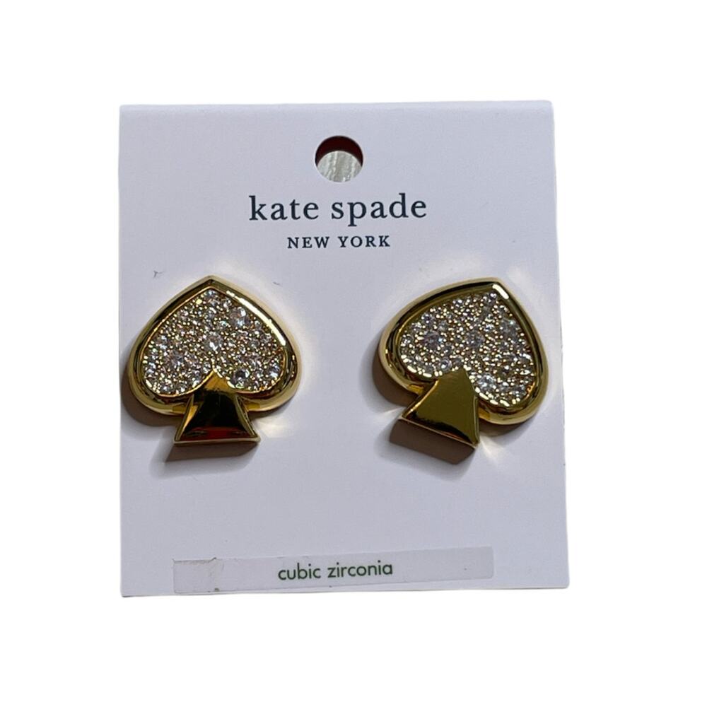 Kate spade Everyday Big Spade Clear Gold Cubic Zirconia Studs Earrings